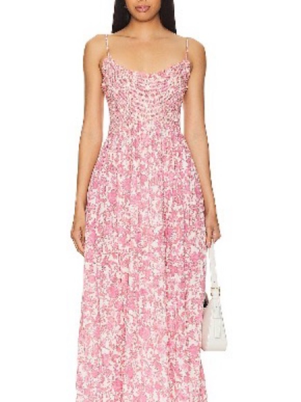 Free People Pink Floral Smocked Maxi Dress with Spaghetti Straps